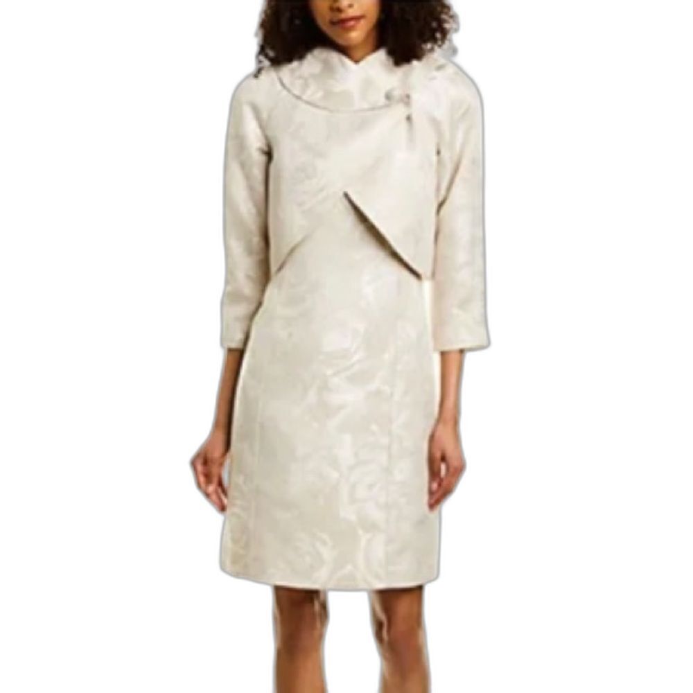 NWT Tahari ASL Jacquard Wrap Jacket Dress Size 6 Cream 2-Piece Jacket & Dress